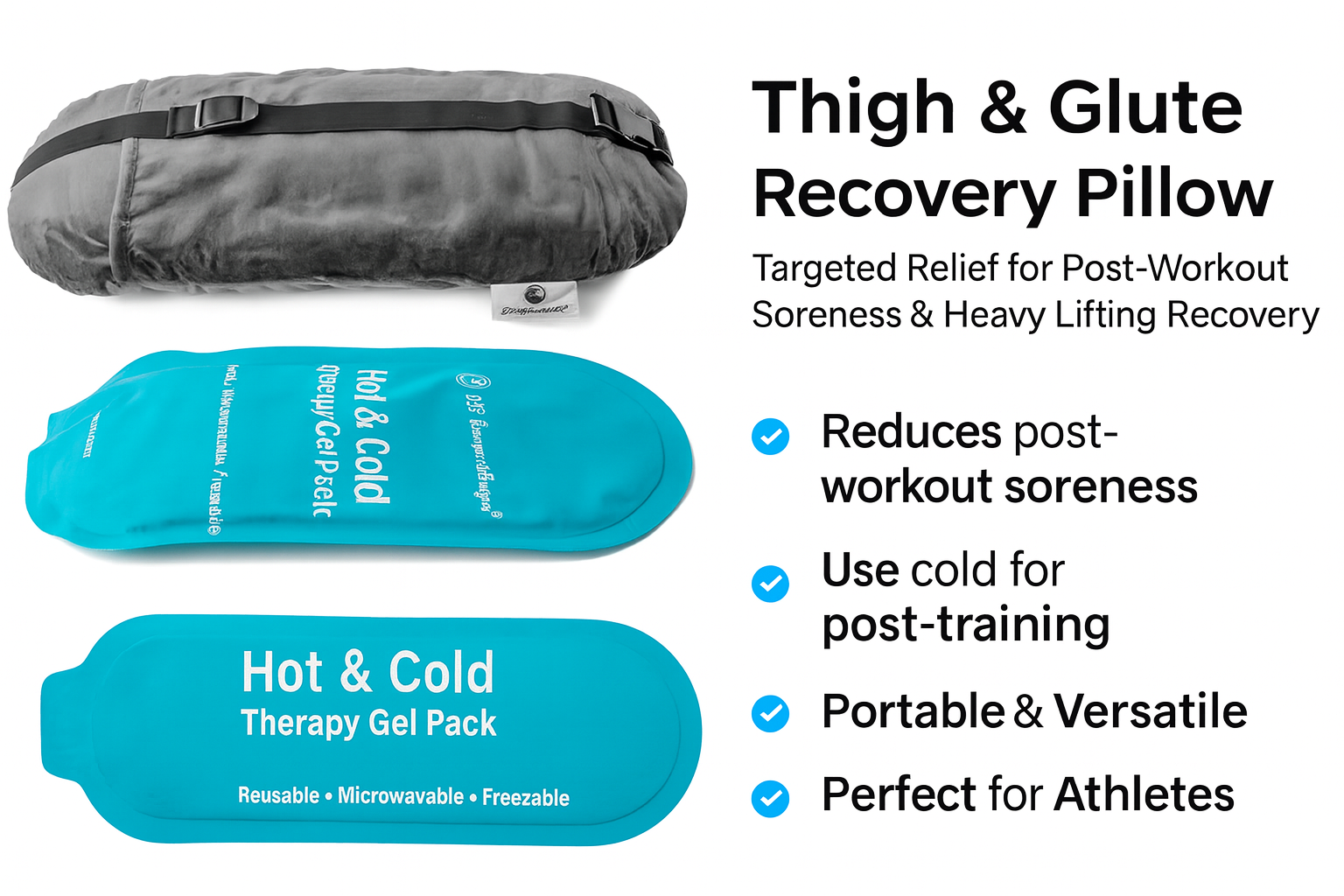 NatureFlex™ Thigh & Glute Recovery Pillow with Hot/Cold Therapy Pack – Targeted Relief for Post‑Workout Soreness & Heavy Lifting Recovery
