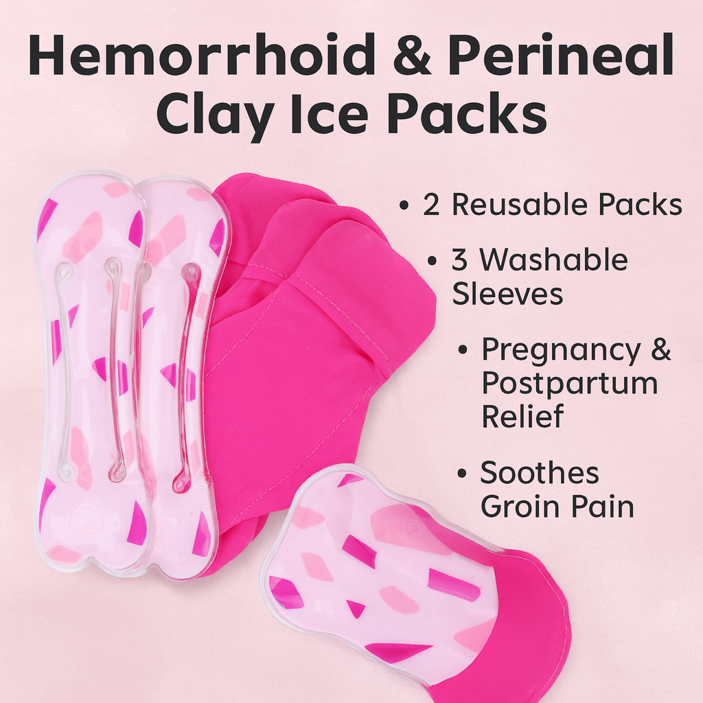 NatureFlex™ Hemorrhoid & Perineal Clay Ice Packs – 2 Reusable Packs + 3 Washable Sleeves for Pregnancy, Postpartum & Groin Pain Relief
